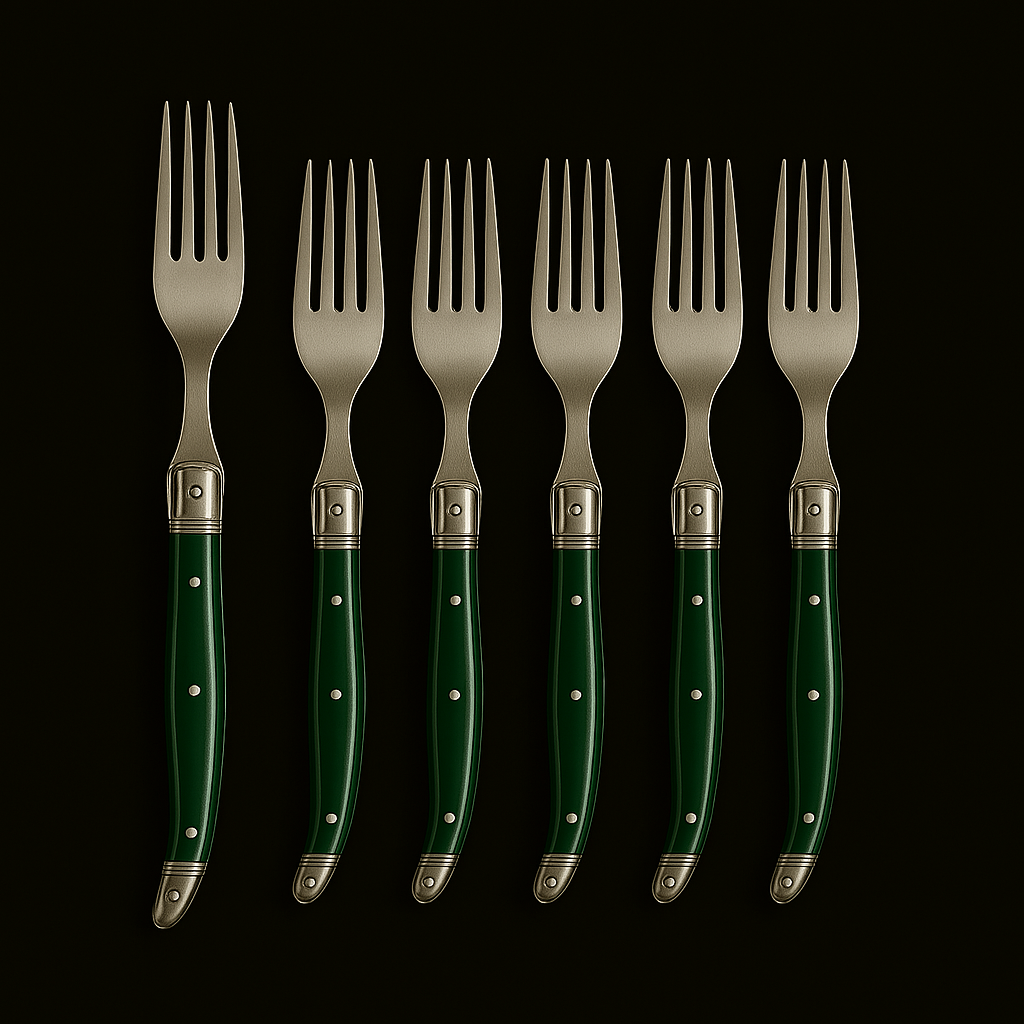 Conjunto De 6 Garfos Laguiole Luxo Em Bandeja De Madeira, Verde