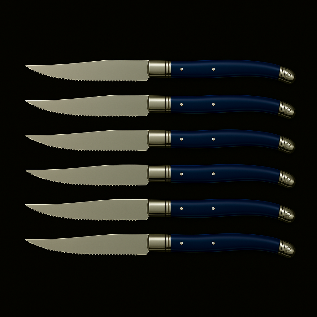 Conjunto De 6 Facas Luxo Com Cepo De Madeira, Azul