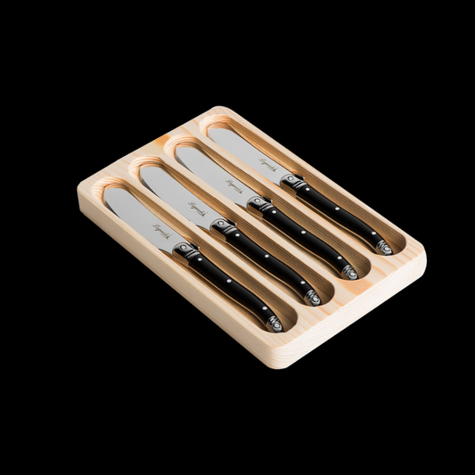 Conjunto De 4 Facas De Luxo Para Manteiga Em Bandeja De Madeira, Preto