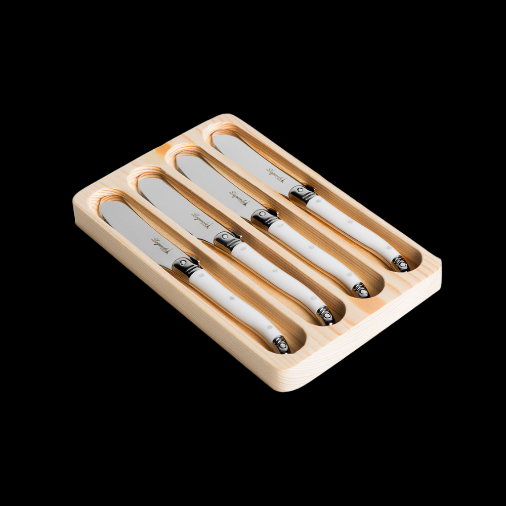 Conjunto De 4 Facas De Luxo Para Manteiga Em Bandeja De Madeira, Branco