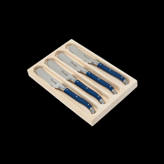Conjunto De 4 Facas De Luxo Para Manteiga Em Bandeja De Madeira, Azul