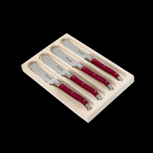 Conjunto 4 Facas De Luxo Para Manteiga Em Bandeja De Madeira, Bordeaux
