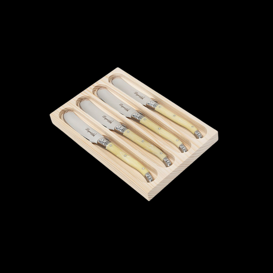Conjunto De 4 Facas De Luxo Para Manteiga Em Bandeja De Madeira, Marfim