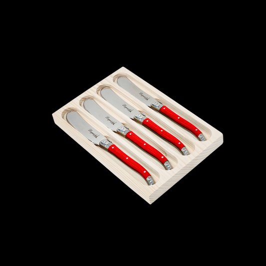 Conjunto De 4 Facas De Luxo Para Manteiga Em Bandeja De Madeira, Vermelho