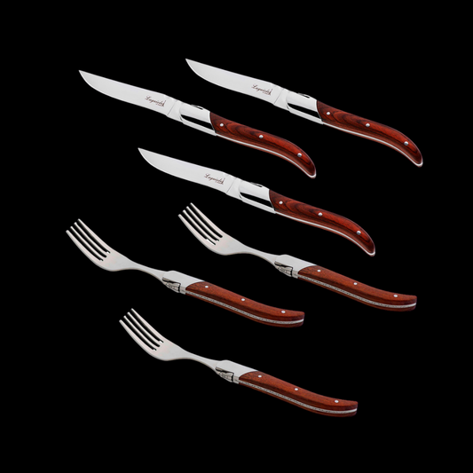Conjunto Faca & Garfo Ultra Premium Com Caixa Para Presente, Madeira