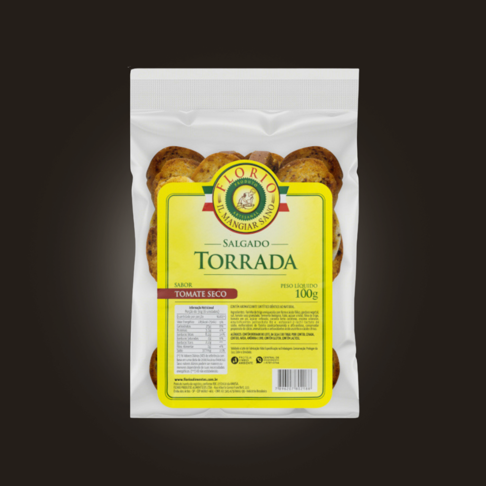 Torrada Florio Natural Tradicional Crocante Não Esfarela Sabor Tomate Seco